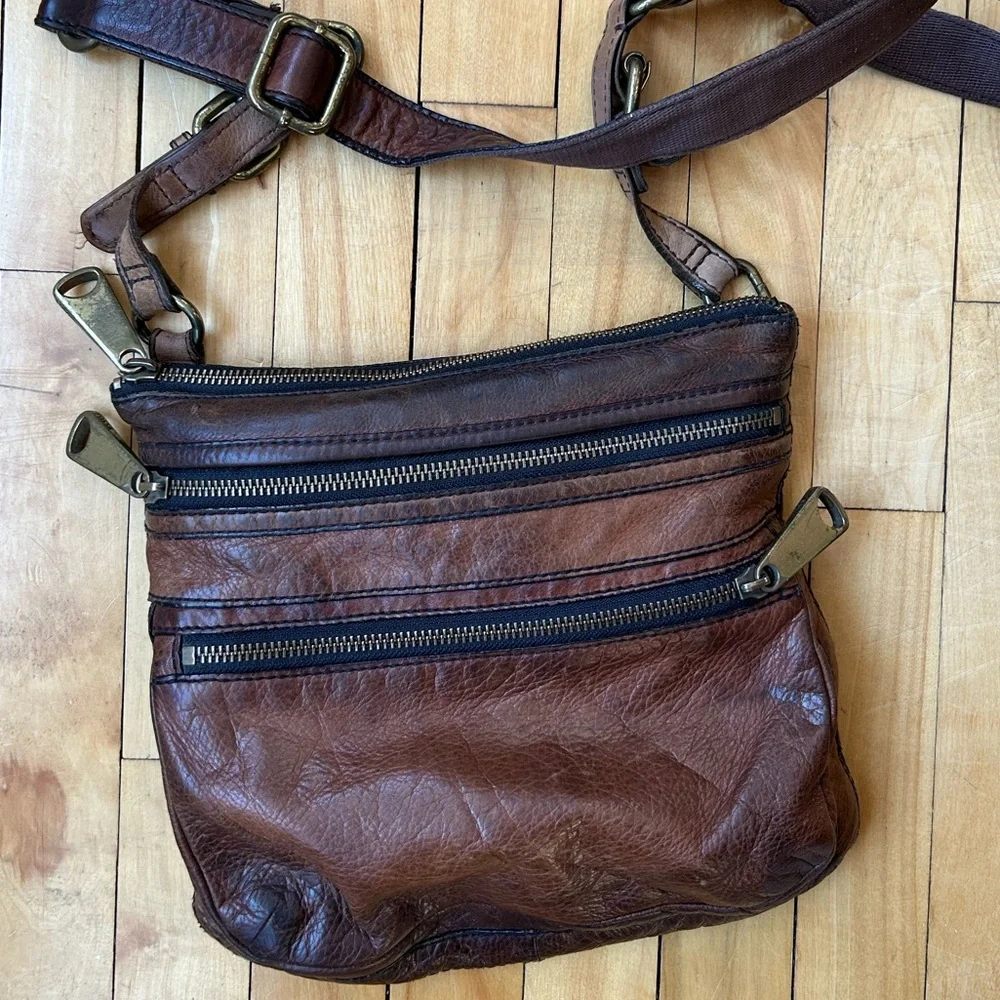 Vintage Fossil Purse Dark Brown Leather Bag Crossbody Messenger Bag Boho As Is